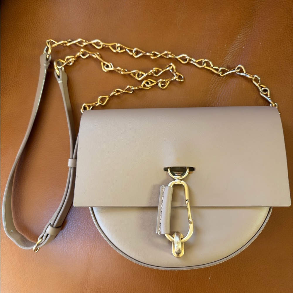 Zac Posen Tan Belay Mini Saddle  Crossbody Bag with Gold Chain